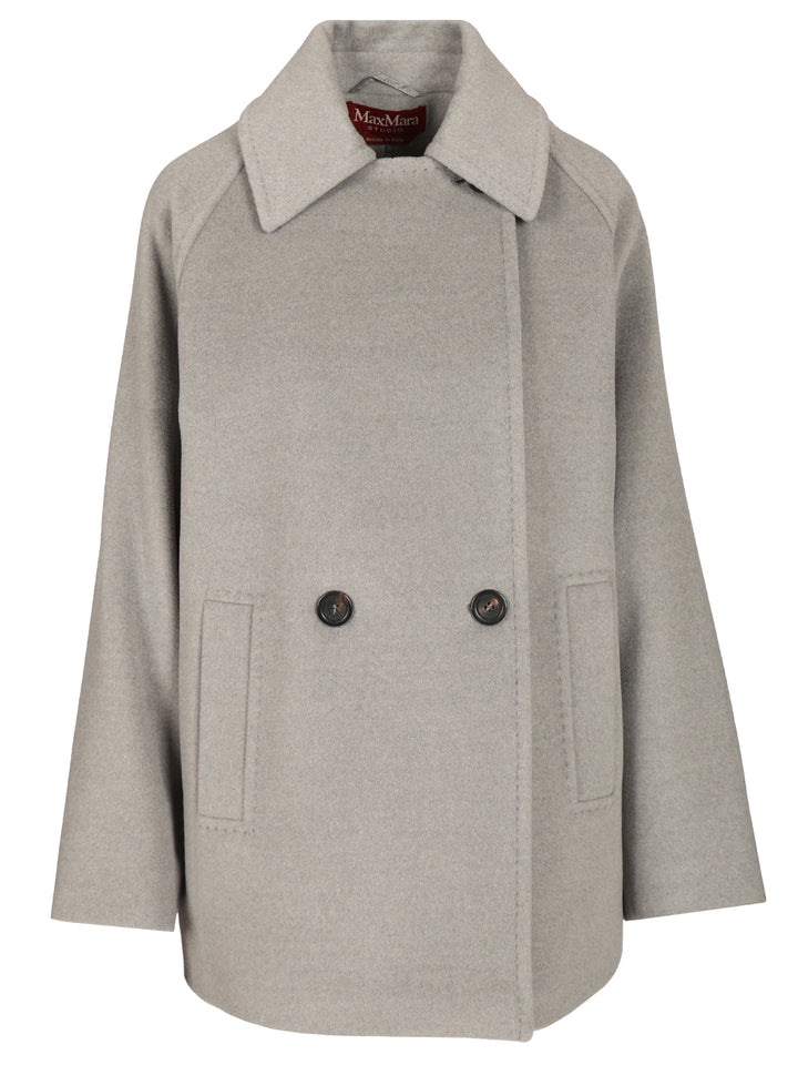Max Mara Studio Double-Breasted Wool Pea Coat Coats - Grey | 5ea2145aa85548ca05d010e69b5798cf7a6f7ef4