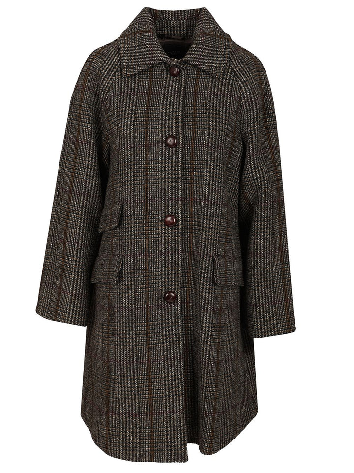 Weekend Max Mara Prince Of Wales Wool Midi Coat Coats - Marrone | 34d66640f9bdd692faf5c0c63d3b3c8b6c270c58