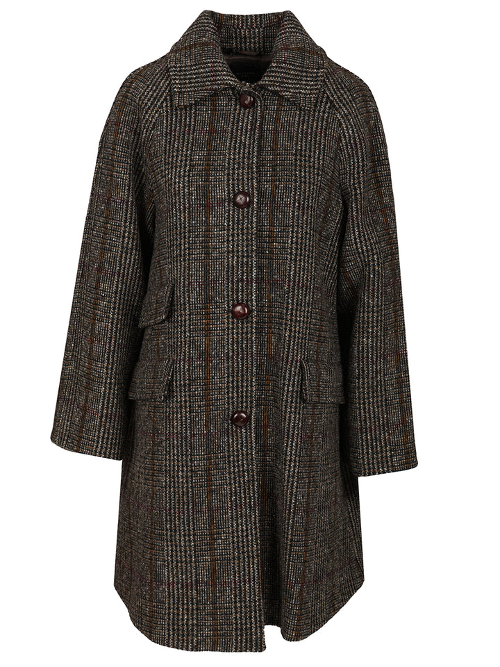 Weekend Max Mara Prince Of Wales Wool Midi Coat Coats - Marrone | 5bef35857d1d5a74e888fa527ce7647c6aa30826
