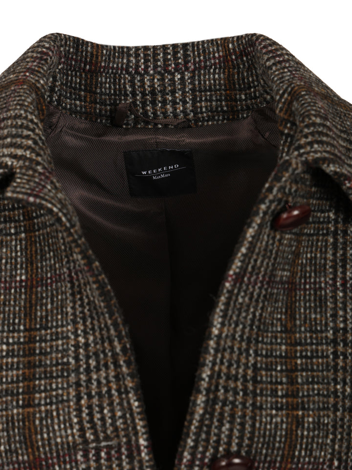 Weekend Max Mara Prince Of Wales Wool Midi Coat Coats - Marrone | b003e3d00bb456f6334015d711d006be69e53eb9