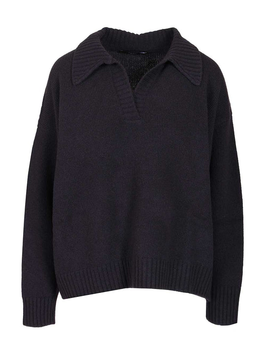 Wool Yarn Polo Shirt Knitwear Blu