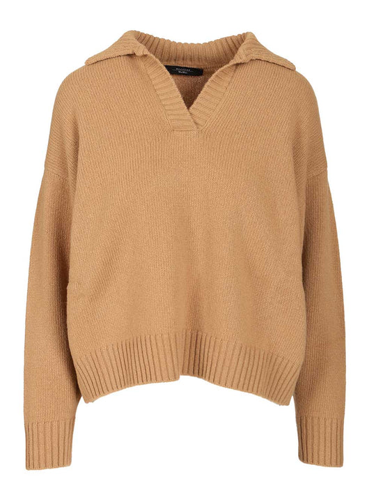 Wool Yarn Polo Shirt Knitwear Marrone