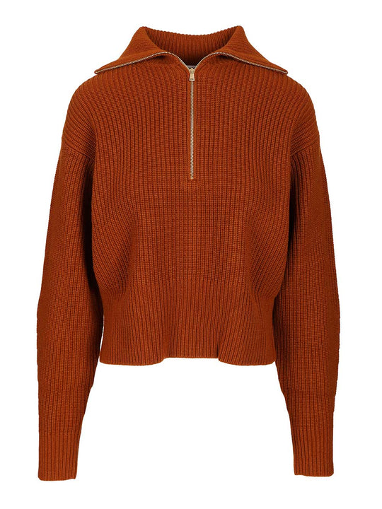 Zip-Up Sweater Knitwear Marrone