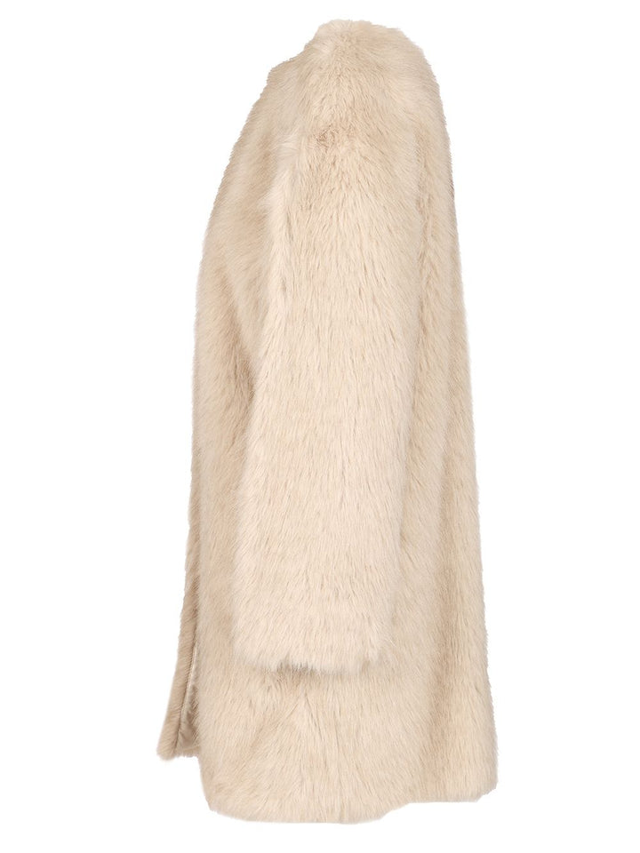 Max Mara Studio Coat In Faux Fur Effect Fabric Coats - Bianco | a4c62aa54d30fb56f71d4fd1419dc1b92d3e081c