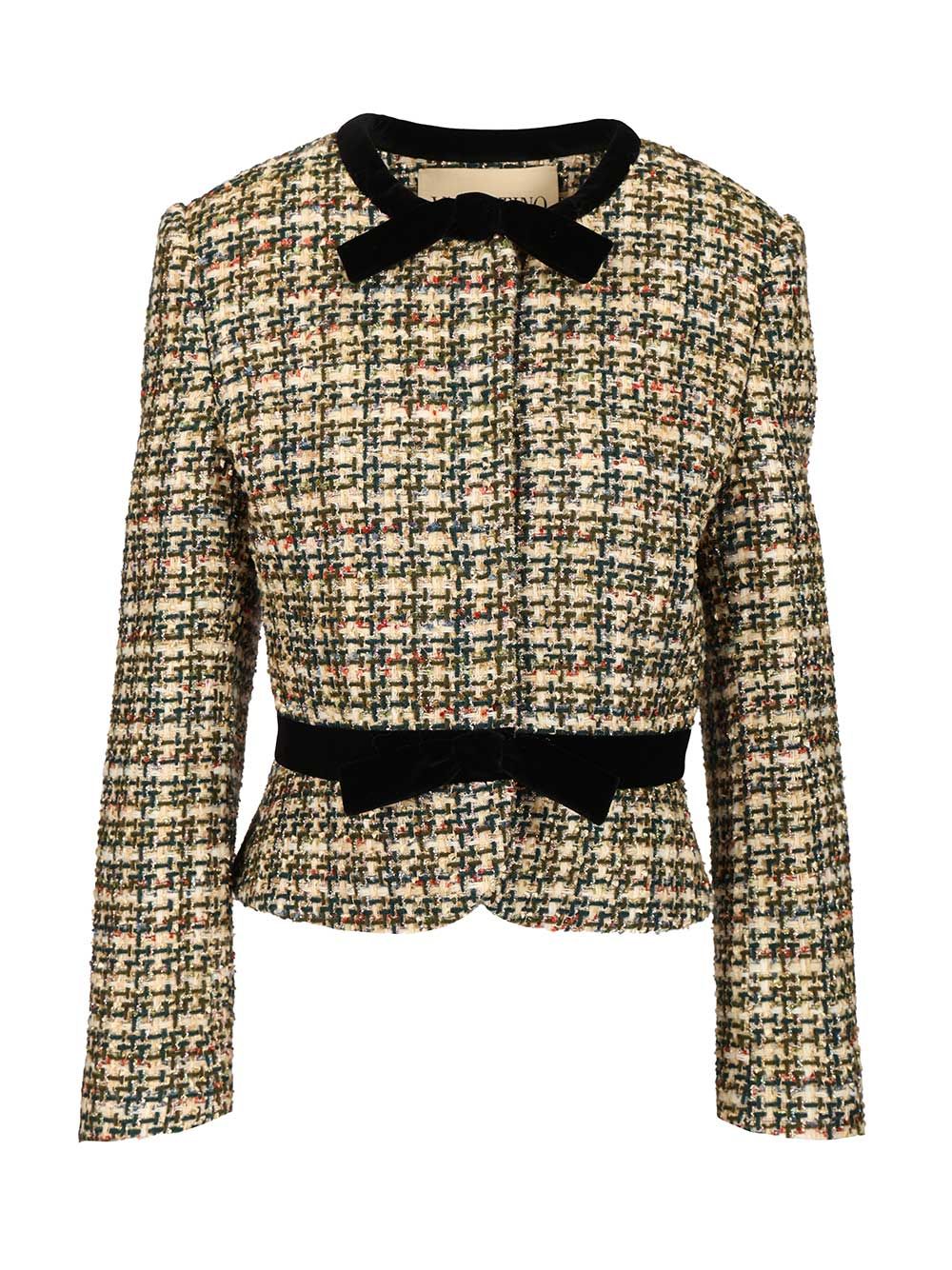 Valentino Garavani Velvet Bow Tweed Jacket Giacche - Multicolor | 2352c6bf0df5b4eb18d8128424b0837317765001