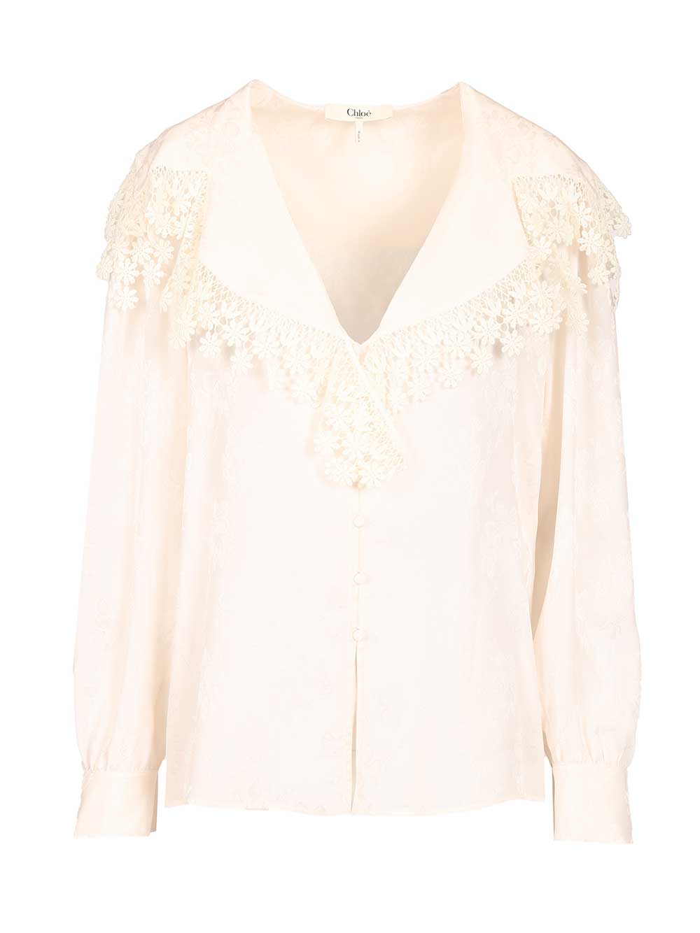Chloe' Blouse With Maxi Collar Shirts - Bianco | dca74fc8230d481c1c719a984fccc2686faf3866