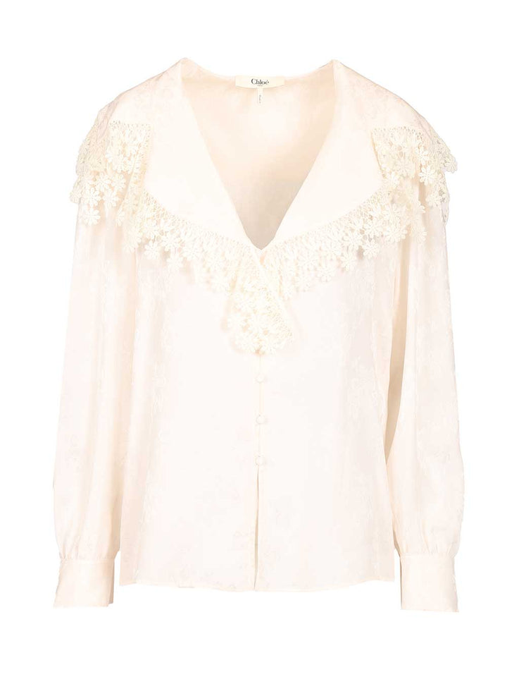Chloe' Blouse With Maxi Collar Shirts - Bianco | dca74fc8230d481c1c719a984fccc2686faf3866