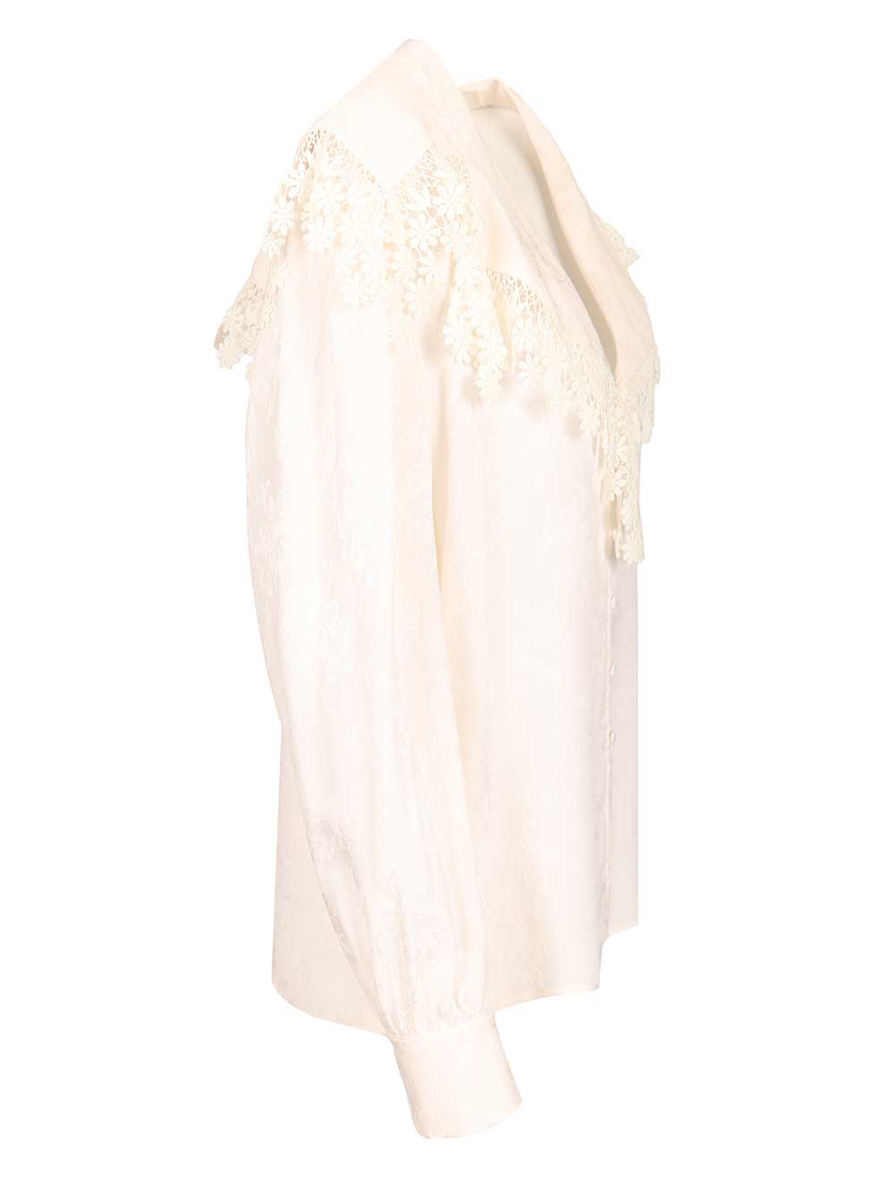Chloe' Blouse With Maxi Collar Shirts - Bianco | cc1c8b0d28142fdc3f248732e72b984770b79ccb