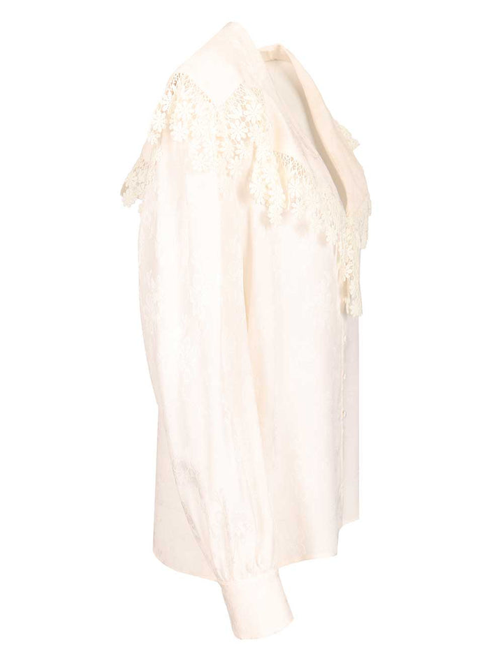 Chloe' Blouse With Maxi Collar Shirts - Bianco | cc1c8b0d28142fdc3f248732e72b984770b79ccb