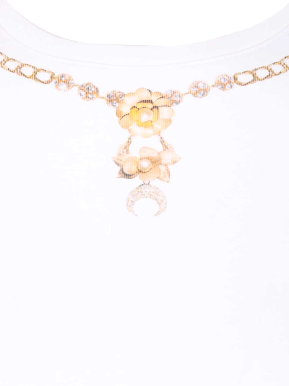 Marine Serre Trompe L'œil Jewelry Jersey Baby Fit T-Shirt - Bianco | 1840c5da812f8099db253ec8ae810e306bd381a7