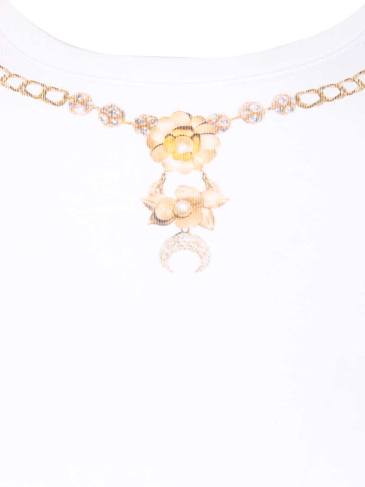 Marine Serre Trompe L'œil Jewelry Jersey Baby Fit T-Shirt - Bianco | 1840c5da812f8099db253ec8ae810e306bd381a7