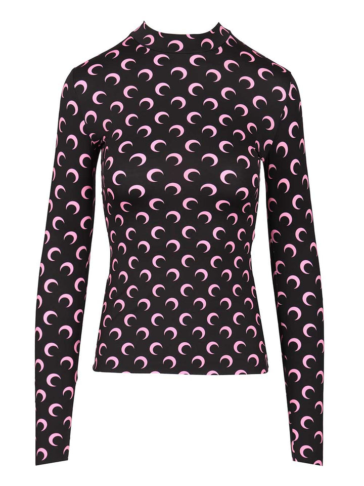 Marine Serre High-Neck Sweater Top - Nero | 3f0d621ba806c6360fe8657f4ec1706b3afa521b