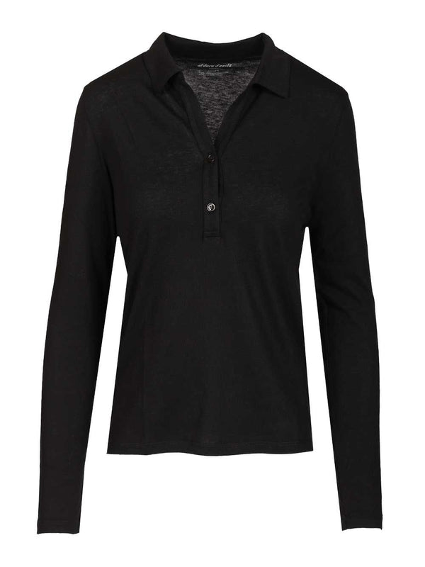 Polo-T-Shirt aus Baumwolle und Kaschmir, Schwarz