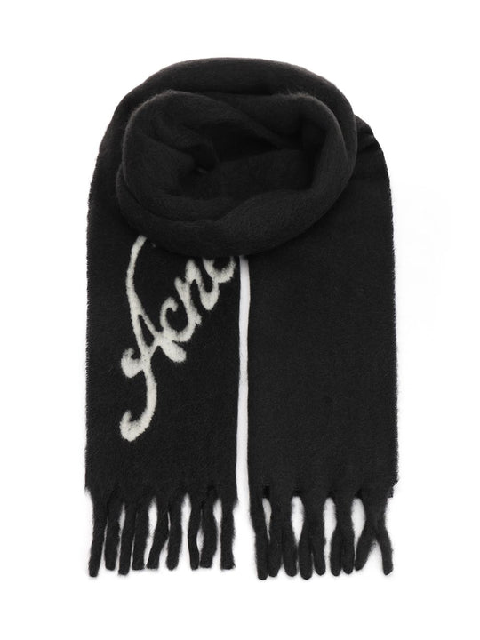 Acne Scarf Logo Scarves And Foulards Nero