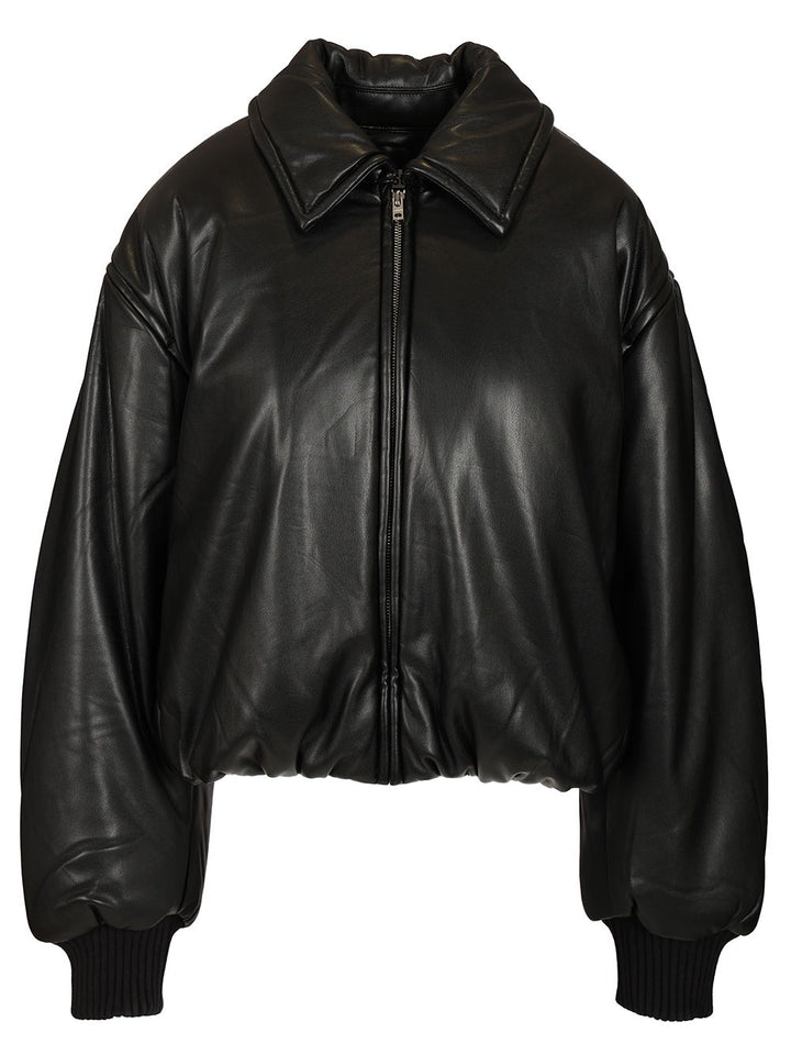 Acne Studios Bomber Jacket Crafted From Faux Leather Knitwear - Nero | edf342075b9afef02543af10107085914da19379