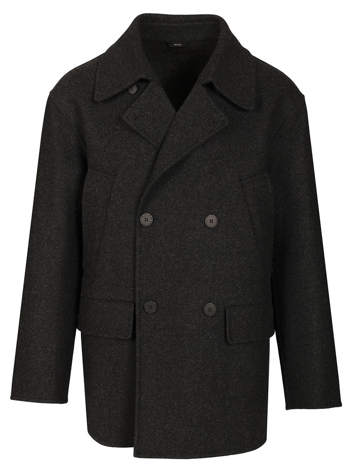 Fendi Wool Pea Coat Coats - Grey | 4ddd081a4f5aa8637f2387b31eaf1c74874ea9e6