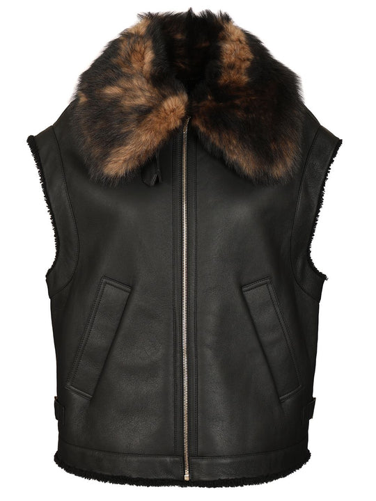 Black Nappa Leather Vest Coats Nero