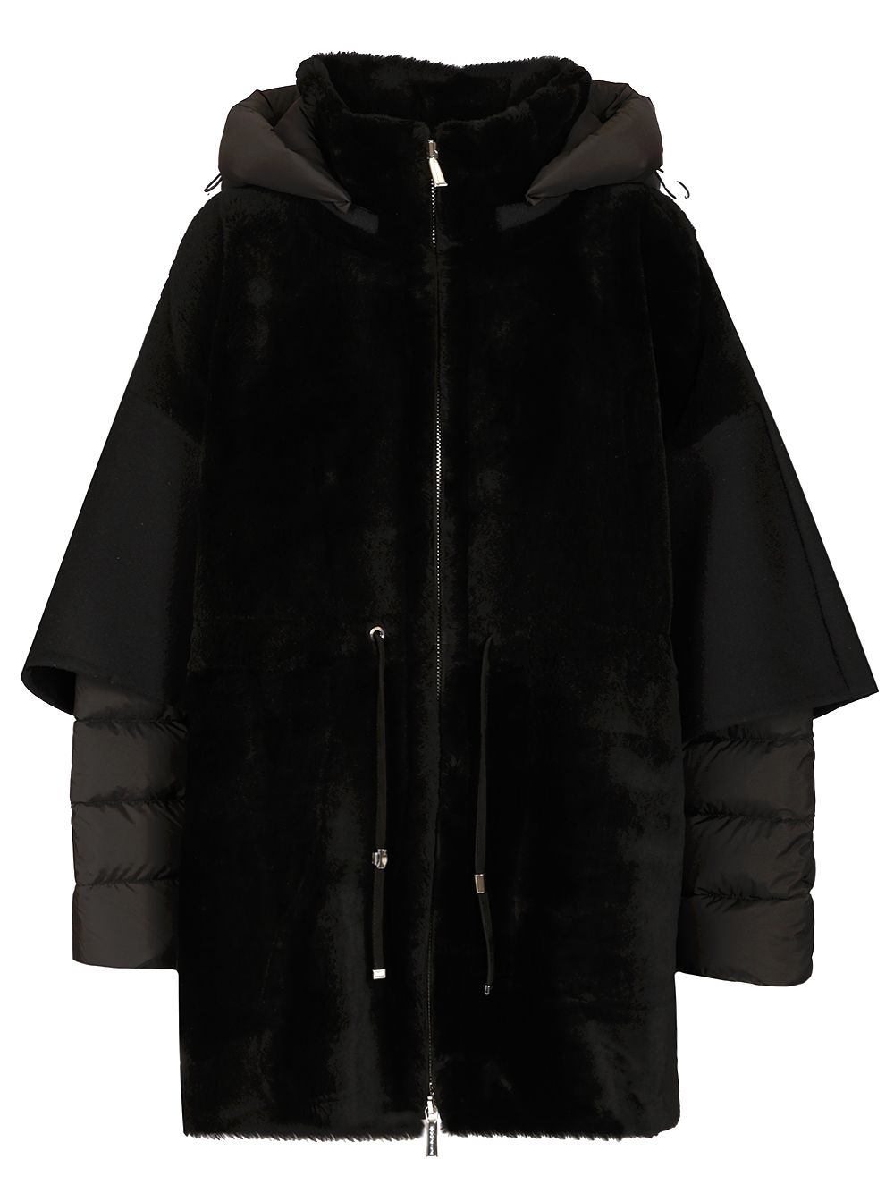 Moorer Raja Shearling Cape Coats - Nero | 918bbb59ffe6a08d990802d0c05b8858c10deeb0
