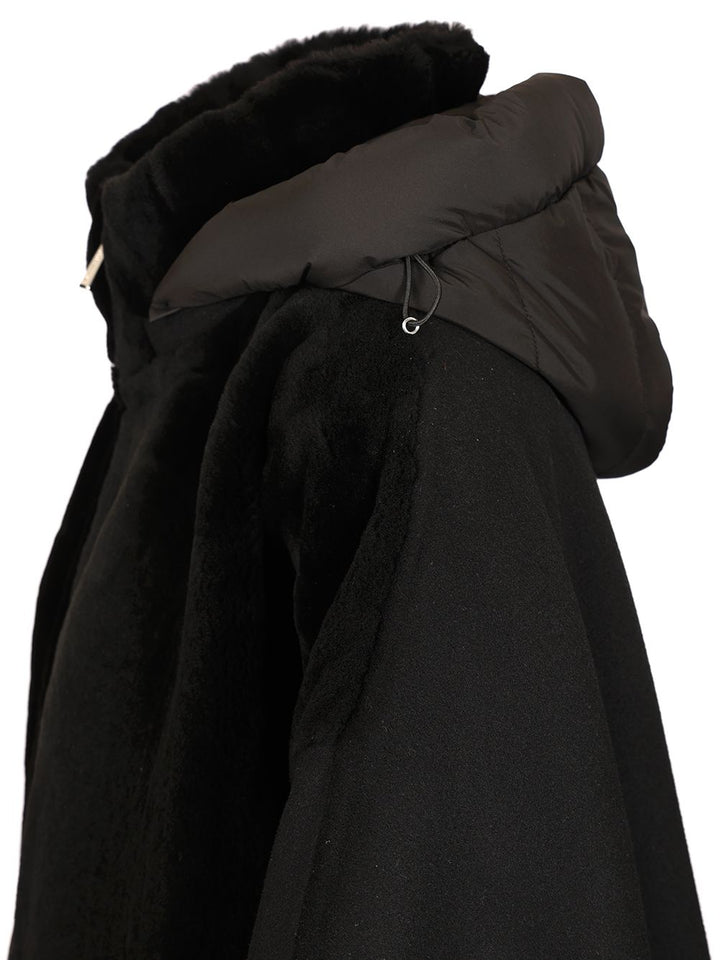 Moorer Raja Shearling Cape Coats - Nero | c47d8509f817f364cb097f5ee82c91834636696d