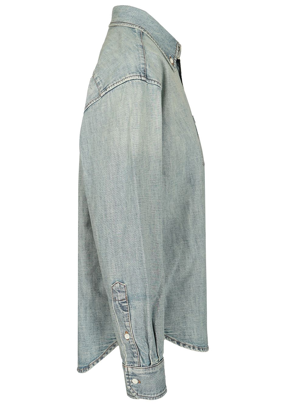 Miu Miu Long-Sleeved Chambray Denim Shirt Casual - Light blue | 3f5d1ad616f420d4aed5bdfae54041d02df1868a