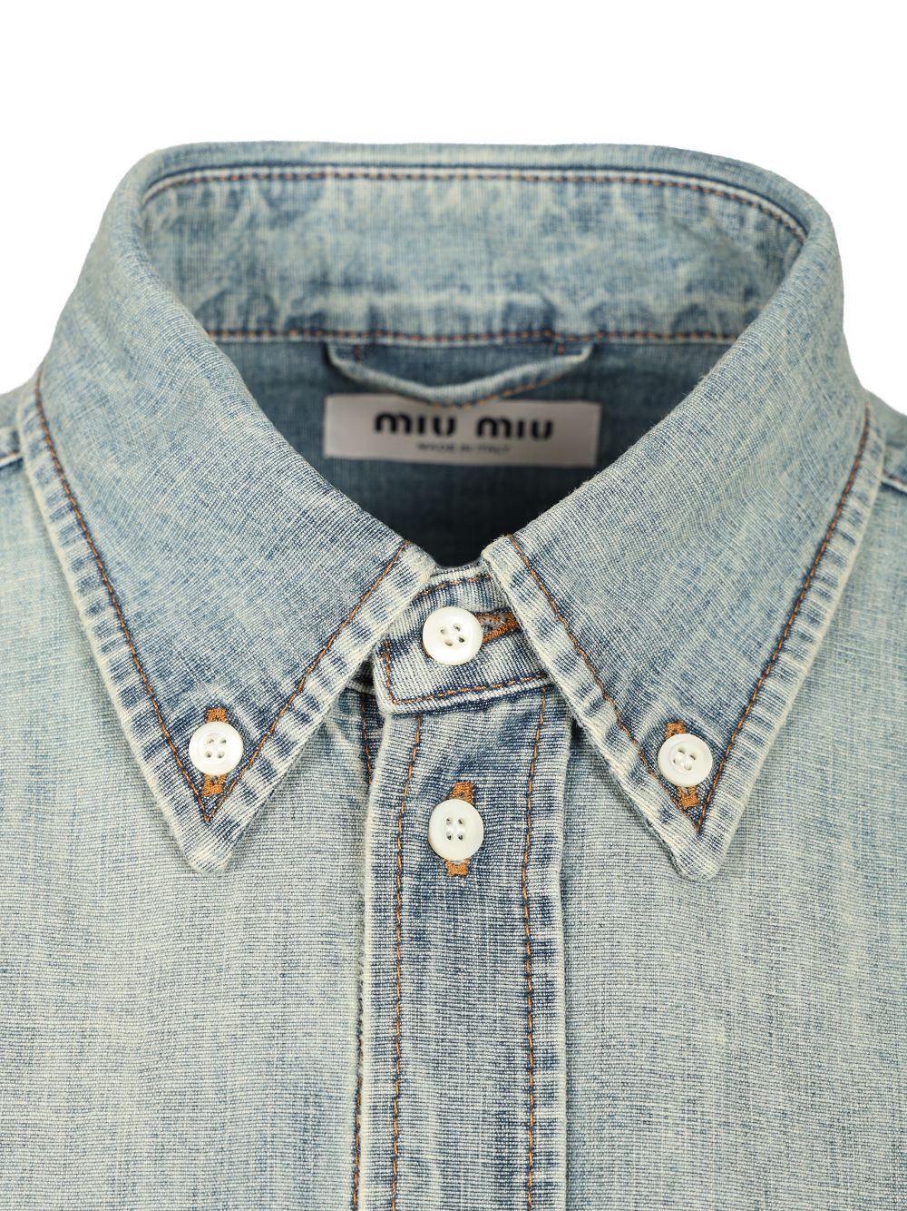 Miu Miu Long-Sleeved Chambray Denim Shirt Casual - Light blue | bda099c9fecb3cc93708cb78734b02e4d2caae4a