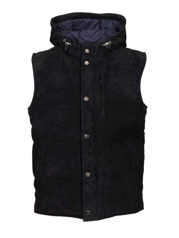 Gilet con Cappuccio in Camoscio Giacche Blu