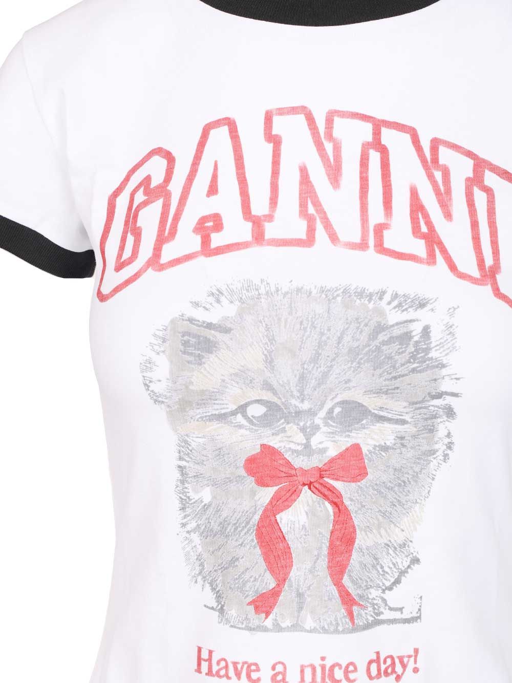 Ganni Cotton T-Shirt - Bianco | 7a2c91c180aeafc90185a7aa172b305a9fe36ae9