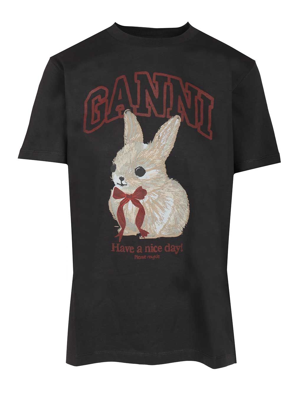 Ganni Cotton T-Shirt - Nero | 6b4c2413c50e25366ae2cfe9f39e7dbc95be3b27
