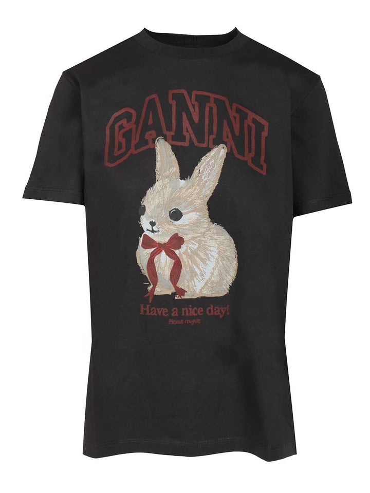 Ganni Cotton T-Shirt - Nero | 6b4c2413c50e25366ae2cfe9f39e7dbc95be3b27