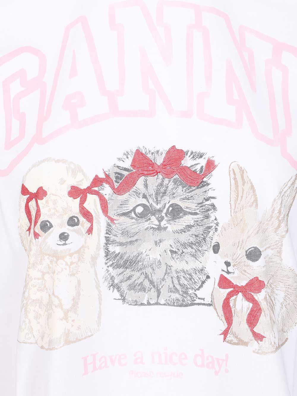 Ganni Basic Cotton Jersey Cute Animals T-Shirt - Bianco | 0831c90ab948e6bdf8cbc0a371497895b79b80d2