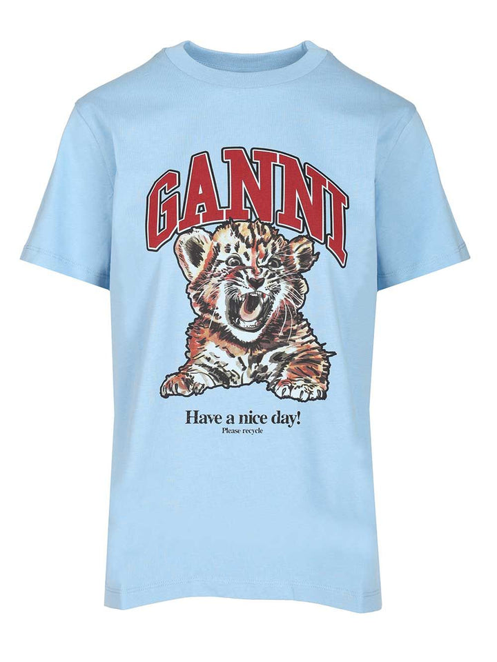Ganni Cotton T-Shirt - Light blue | 258b03f978eaacf756fe852055217aa9a06b1cd7