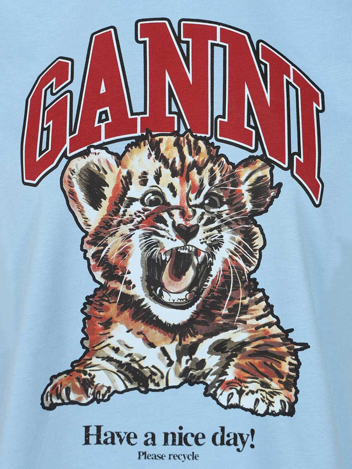 Ganni Cotton T-Shirt - Light blue | 5aa0f3f7ed23d38f86b0f4d275ac48acb932e010