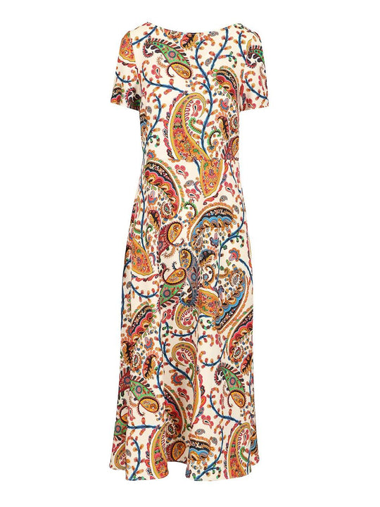 Printed Short Sleeve Midi Dress Abiti Multicolor