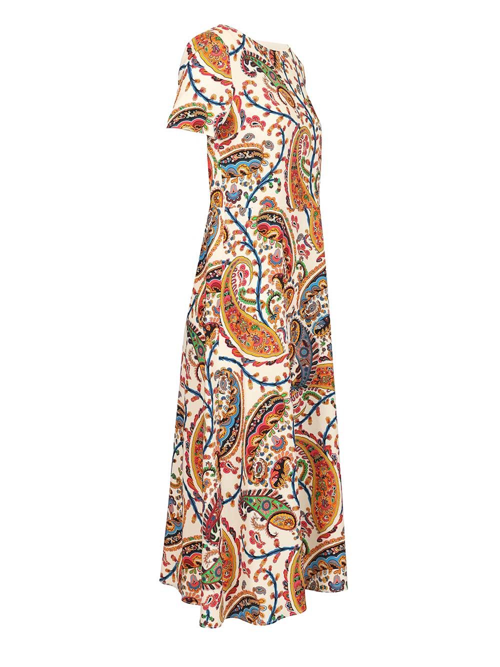 Etro Printed Short Sleeve Midi Dress Abiti - Multicolor | 92d3265aa44b615f5042fdd7e2d4c5d43c5bef56