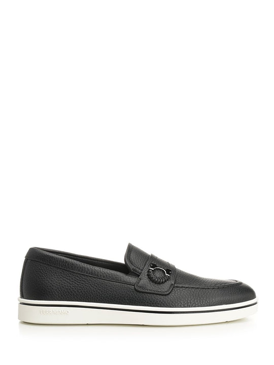 Leather Boat Loafer Scarpe Basse Nero