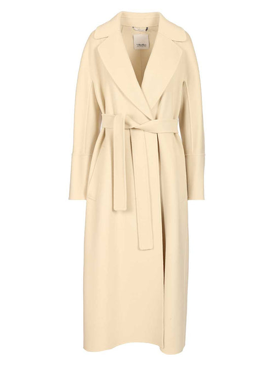 Elisa Long Wool Belted Coat Coats Bianco