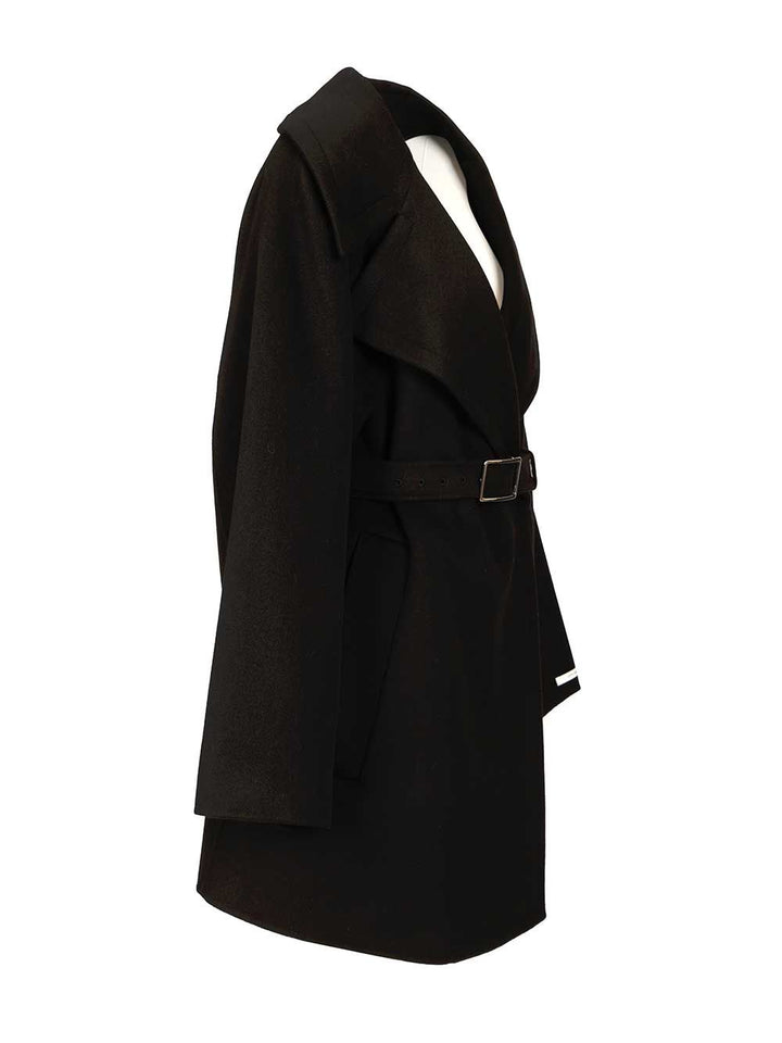 Sportmax Spxpagine Double Drap Wool Belted Caban Coats - Nero | 57791e3218e395c2af2e8a5587bc1baca92e2443