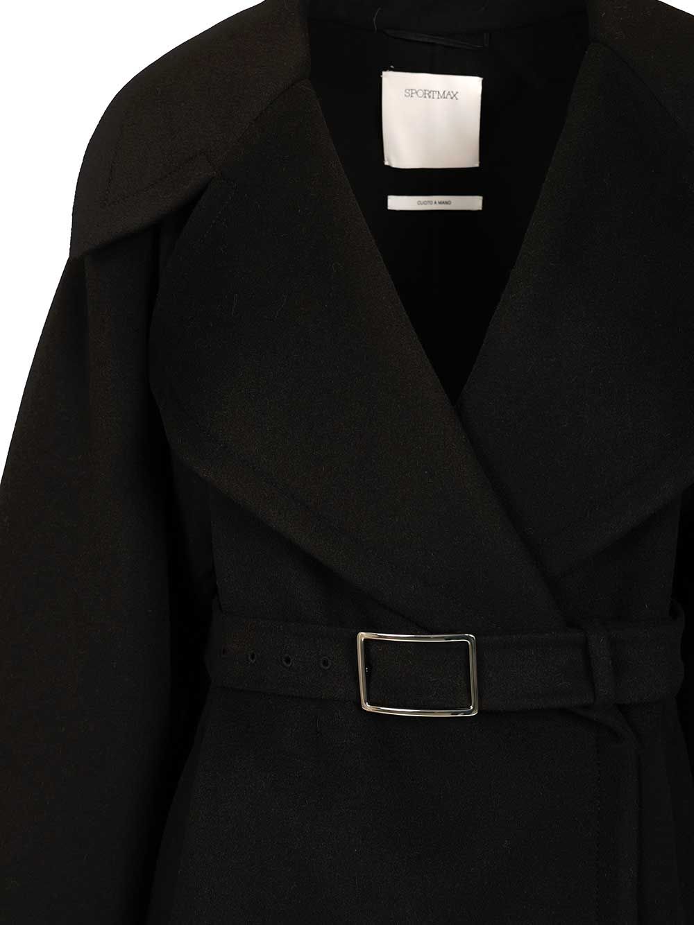 Sportmax Spxpagine Double Drap Wool Belted Caban Coats - Nero | 5bb53a1c443e093eb35f1ae812d9bb6321f9093b