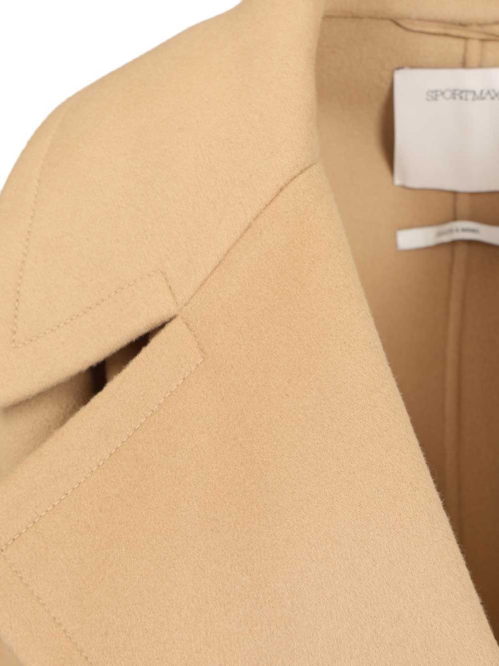 Sportmax Spxpagine Double Drap Wool Belted Caban Coats - Beige | 25fd28c3a507ec191b234ae3fe75e61f2031cd69