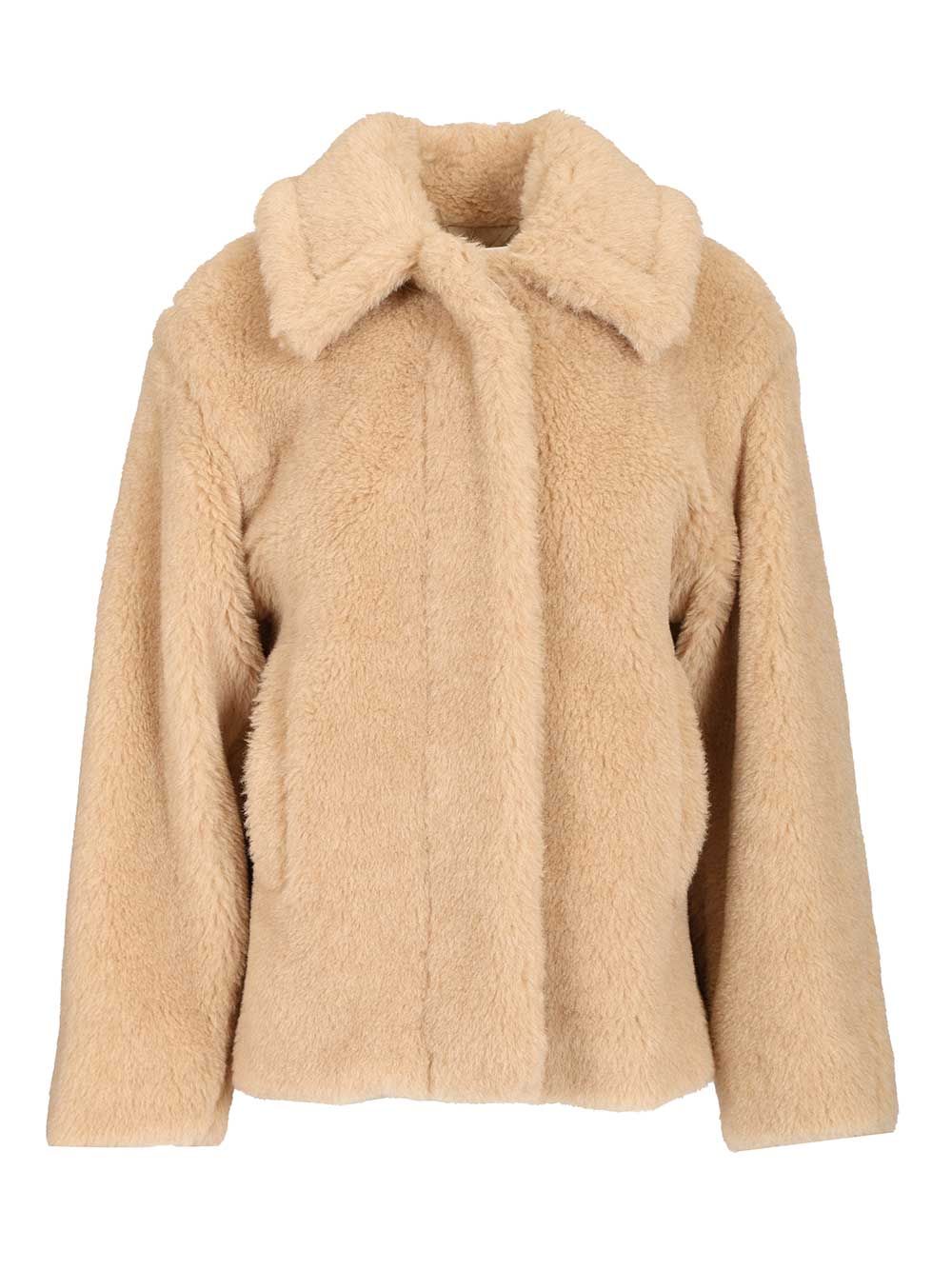 Max Mara Tritone Short Teddy Single Breast Coat Coats - Bianco | 38946fcce129b2460e564bd64f53e46c8fabca39
