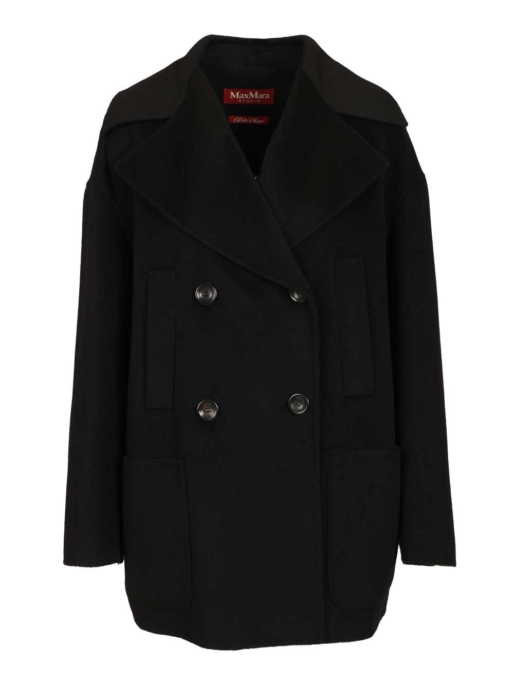 Max Mara Studio Mstarca Wool-Cashmere Double Breasted Caban Coats - Nero | 738440083433f97ce8b77118b65d24b629f2e680