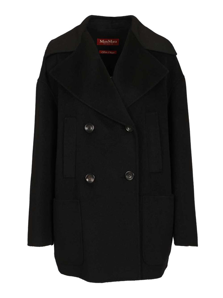 Max Mara Studio Mstarca Wool-Cashmere Double Breasted Caban Coats - Nero | 738440083433f97ce8b77118b65d24b629f2e680