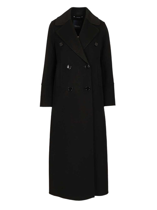 Custodi Long Double Breasted Coat With Martingale Coats Nero