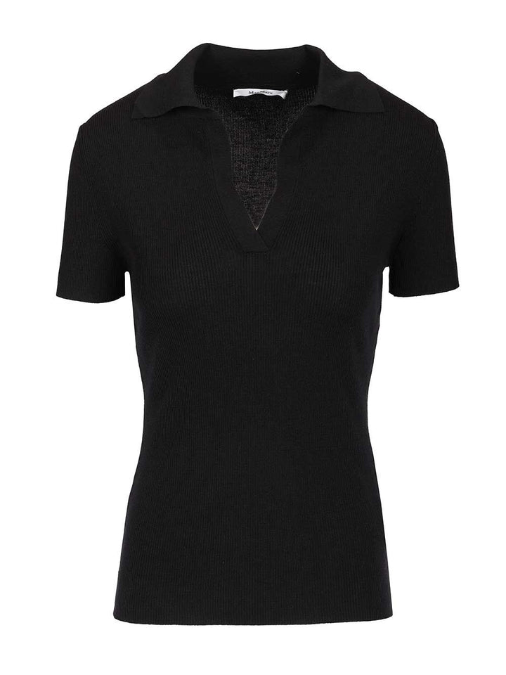 Max Mara Albero Ribbed Short Sleeve Wool Polo Knitwear - Nero | 612f73538ac092e70db39ff9ad6cb6d21da6e78d