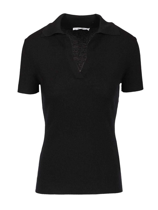 Albero Ribbed Short Sleeve Wool Polo Knitwear Nero