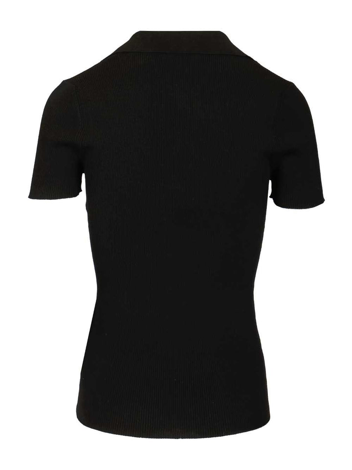 Max Mara Albero Ribbed Short Sleeve Wool Polo Knitwear - Nero | 7e28f77e24004a1ebf0b0cfbe4e28ade705e26b8