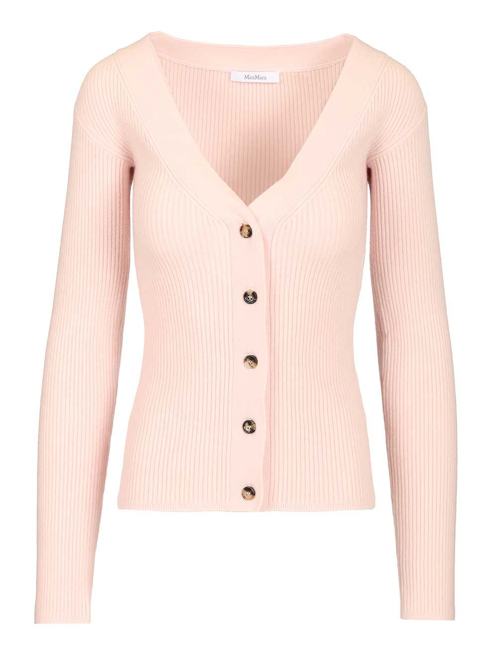 Max Mara Gioiosa V Neck Ribbed Cardigan Wool Cashmere Knitwear - Rose | e22a6651550b50b84e09b26123b7c54fa4f30922
