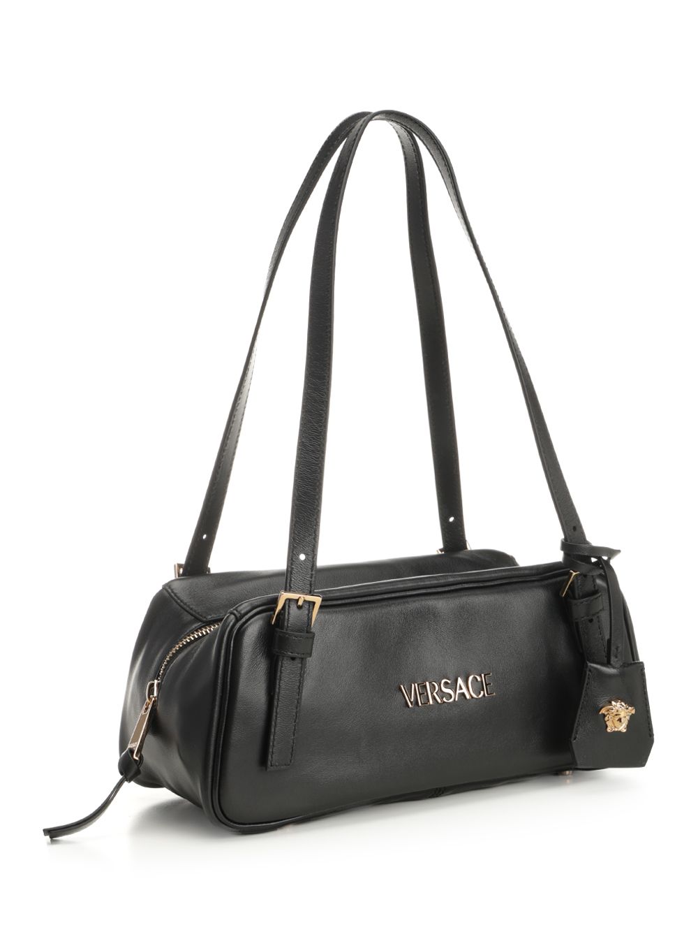 Versace Versace Tag Bowling Bag In Nappa Leather Shoulder Bags - Nero | b9e122b025eb3460aad7d9a3f7fe7fcdd24d6ddf