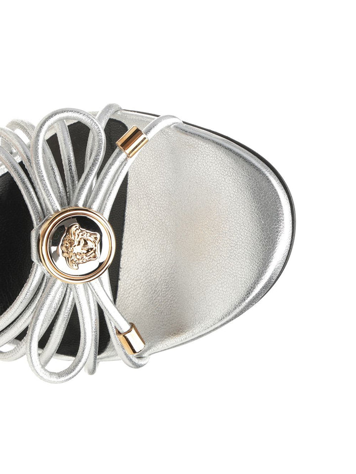 Versace Silver Leather Sandal Sandali - Silver | e037f4e86d9e8c1e48dd9f1ad375ad9f775670b3