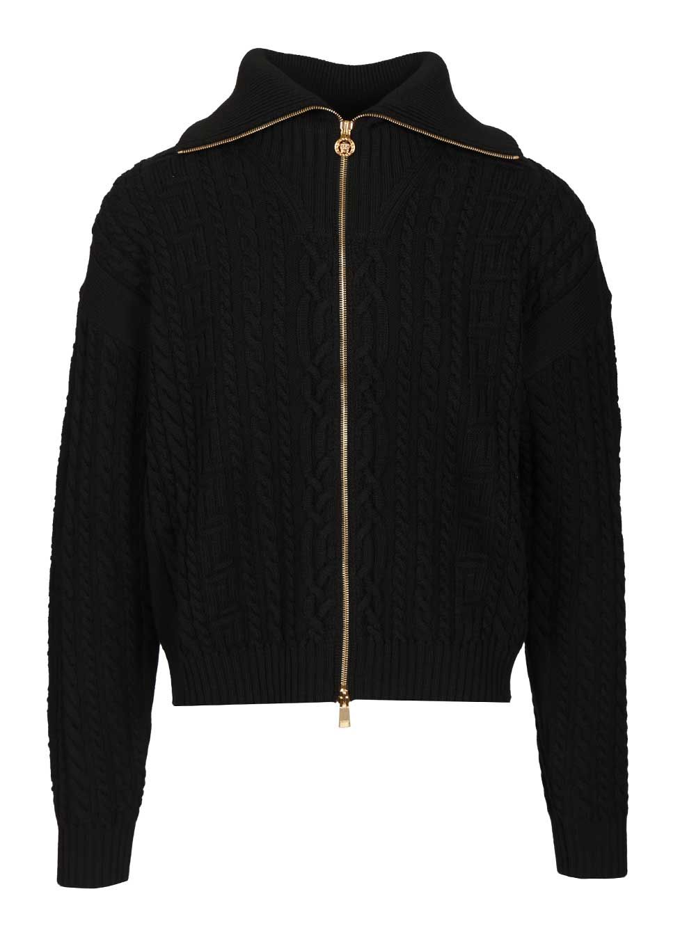 Versace Zip-Up Sweater With Embroidery Knitwear - Nero | a4f2826a762e6eff140e8458c91dcc373577c376